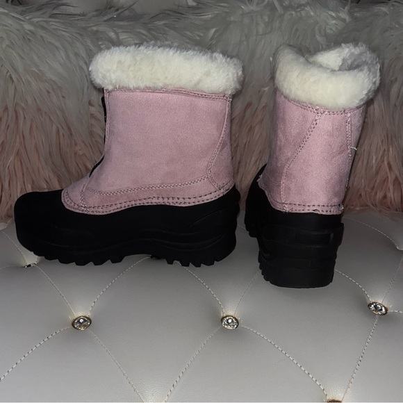 Itasca Tahoe Pink Black Micro Suede Faux Shearling Front Zip Boots Size 10 - Picture 8 of 13